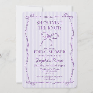 Purple Coquette Bow Tying the Knot Bridal Shower Invitation
