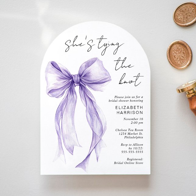Purple Coquette Bow Watercolor Arch Bridal Shower Invitation (Creator Uploaded)