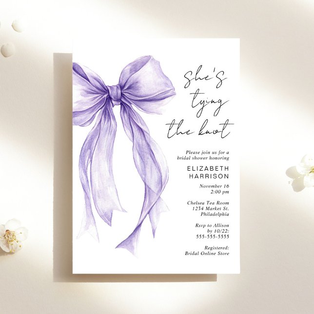Purple Coquette Bow Watercolor Bridal Shower Invitation (Creator Uploaded)