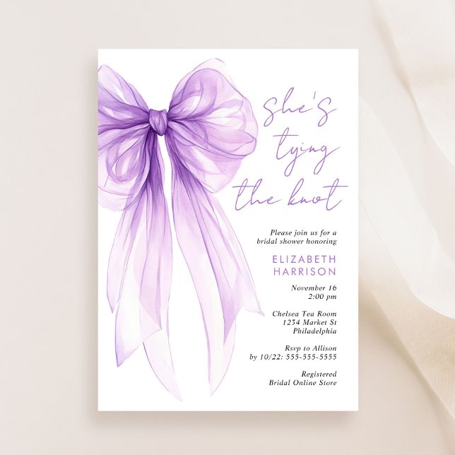 Purple Coquette Bow Watercolor Bridal Shower Invitation (Creator Uploaded)