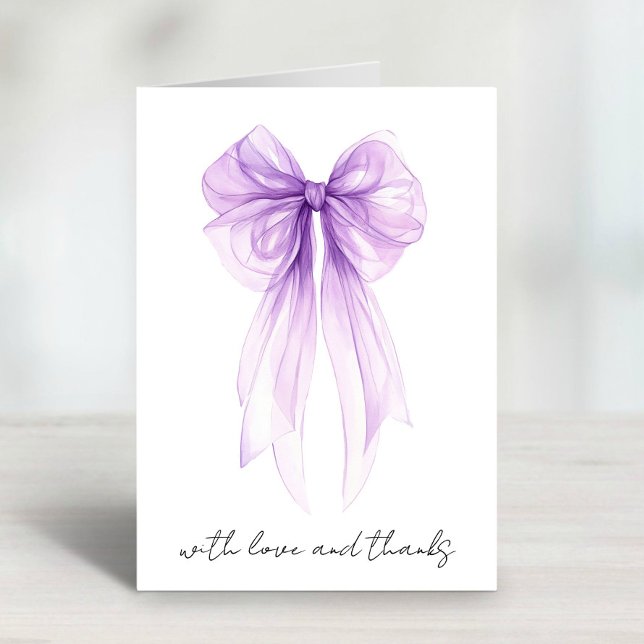 Purple Coquette Bow Watercolor Bridal Shower Thank You Card (Creator Uploaded)