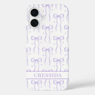 Purple Coquette Bows Monogrammed iPhone 16 Case