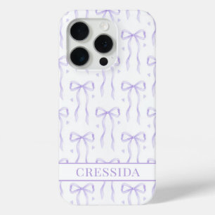 Purple Coquette Bows Monogrammed iPhone 15 Pro Case