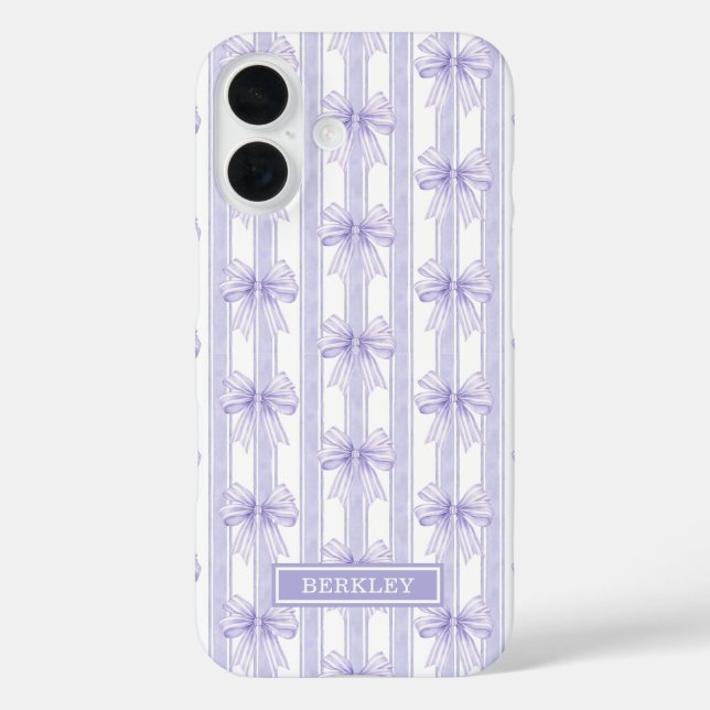 Purple Coquette Bows on Stripes Monogrammed Case-Mate iPhone Case (Back)