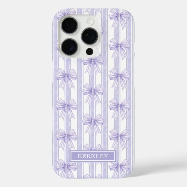 Purple Coquette Bows on Stripes Monogrammed Case-Mate iPhone Case (Back)