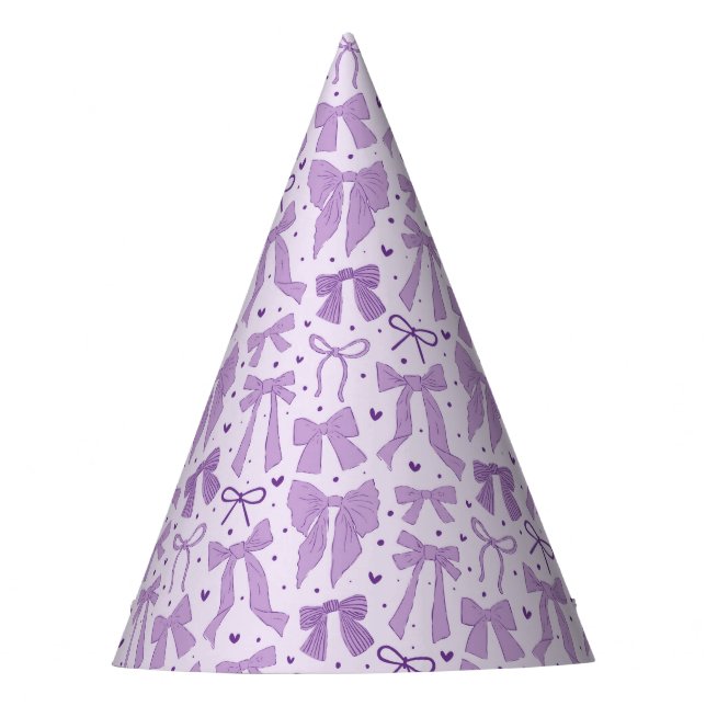 Purple Coquette Bows Pattern Birthday Party Hat (Front)