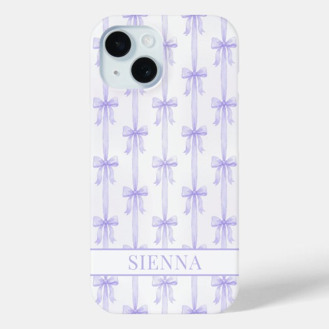 Purple Coquette Bows Striped Monogrammed Case-Mate iPhone Case (Back)