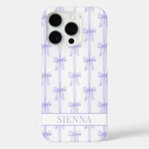 Purple Coquette Bows Striped Monogrammed iPhone 16 Pro Case
