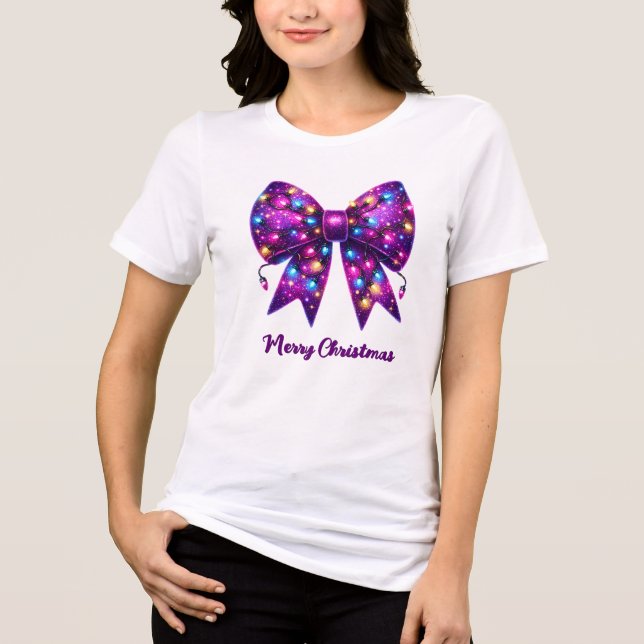 Purple Coquette Christmas Lights Bow Tri-Blend Shirt (Front)
