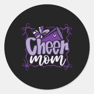 Purple Coquette Pom Poms Bow Cheer Mum Mama Cheerl Classic Round Sticker