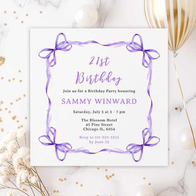Purple Coquette Ribbon Birthday Party Invitation (Creator Uploaded)