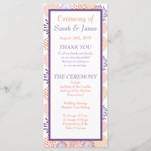 Purple & Coral Floral Blossoms Wedding Ceremony Programme