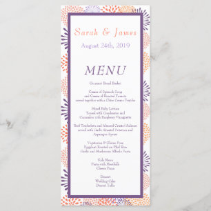 Purple & Coral Floral Blossoms Wedding Menu