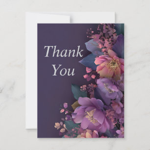 Purple & Coral Flowers Dark Purple Thank You Card