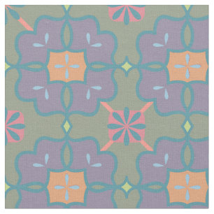 Purple, Coral, Green and Orange Floral Beauty Fabric