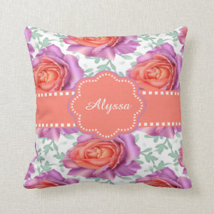 Purple Coral Roses Personalised Cushion