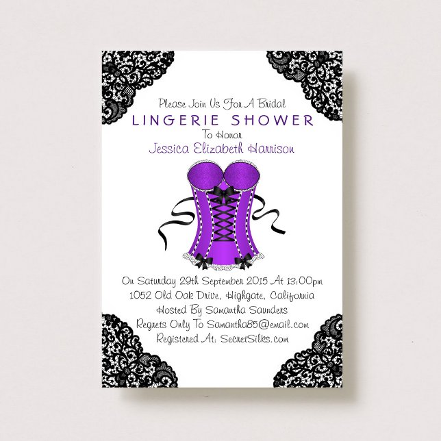Purple Corset & Black Lace Lingerie Shower Invitation (Creator Uploaded)