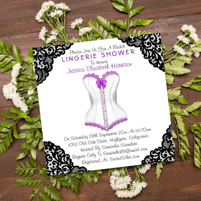 Purple Corset & Black Lace Lingerie Shower Invitation (Creator Uploaded)
