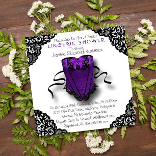 Purple Corset & Black Lace Lingerie Shower Invitation