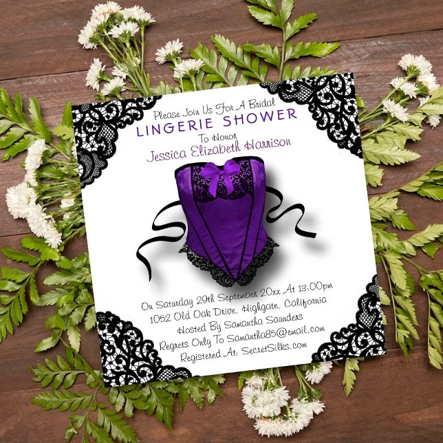 Purple Corset & Black Lace Lingerie Shower Invitation (Creator Uploaded)