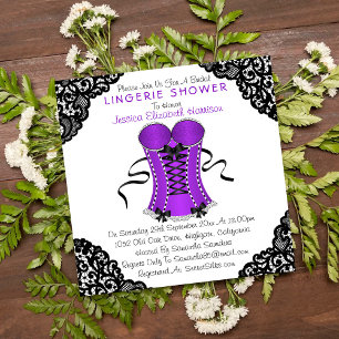Purple Corset & Black Lace Lingerie Shower Invitation