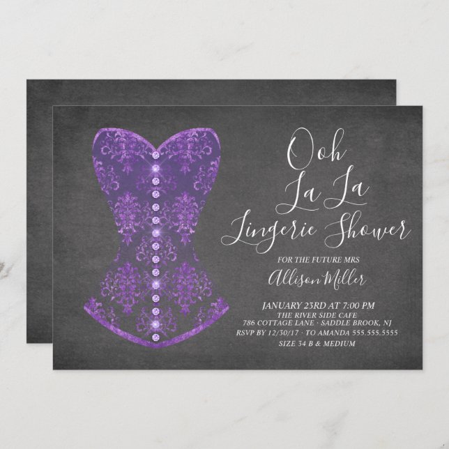 Purple Corset Lingerie Bridal Shower Invitation (Front/Back)