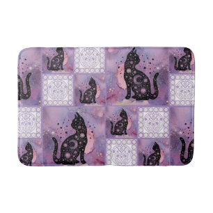 Purple Cosmic Cats Patchwork Medium Size Bath Mat