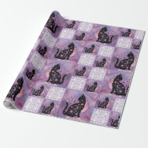 Purple Cosmic Cats Patchwork Pattern