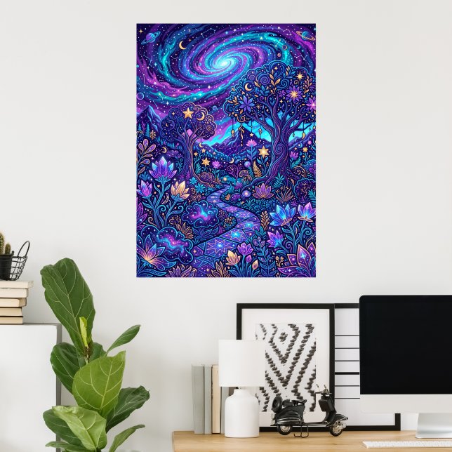 Purple Cosmic Mushroom Galaxy Poster (Home Office)
