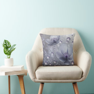 Purple Cosmos and Dew Drops Cushion