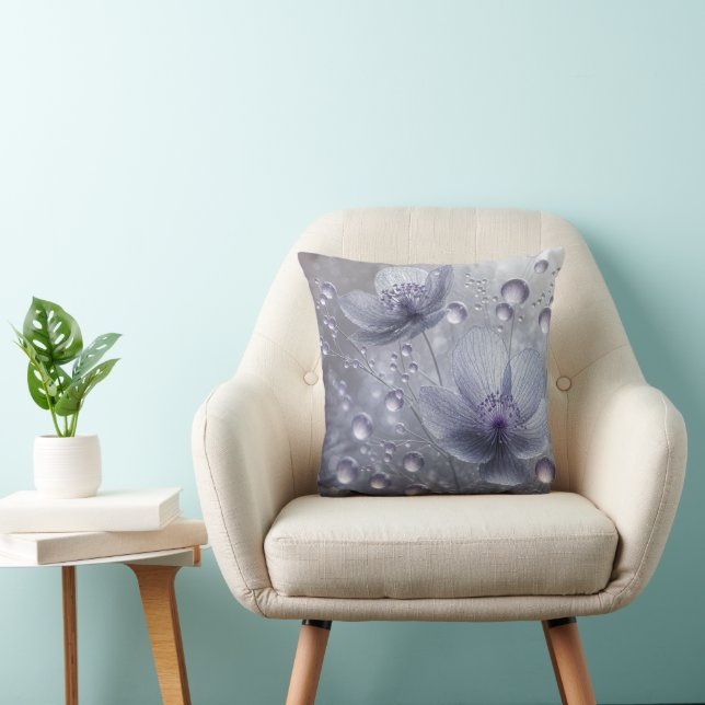 Purple Cosmos and Dew Drops Cushion (Chair)