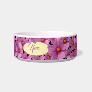 Purple Cosmos Flower Design on a Black Background Bowl