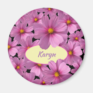 Purple Cosmos Flower Design on a Black Background Magnet