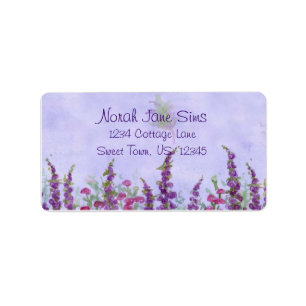 Purple Cottage Garden Watercolor Flowers Label