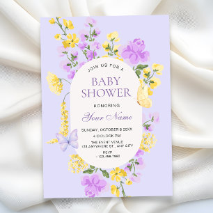Purple Cottagecore floral baby shower Invitation