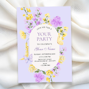 Purple Cottagecore floral garden  Invitation