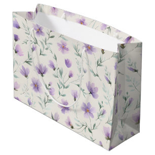 Purple Cottagecore Wildflowers Botanical Print  Large Gift Bag