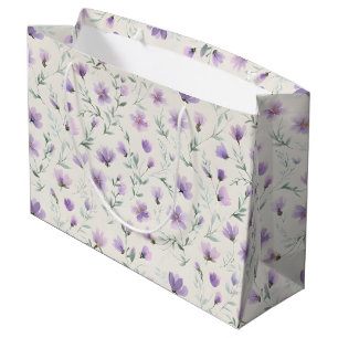 Purple Cottagecore Wildflowers Botanical Print  Large Gift Bag
