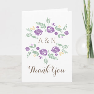 Purple Country Floral Monogram Thank You Card
