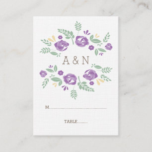 Purple Country Floral Monogram Wedding Place Cards