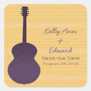 Purple Country Guitar Save the Date Stickers