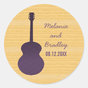 Purple Country Guitar Wedding Stickers