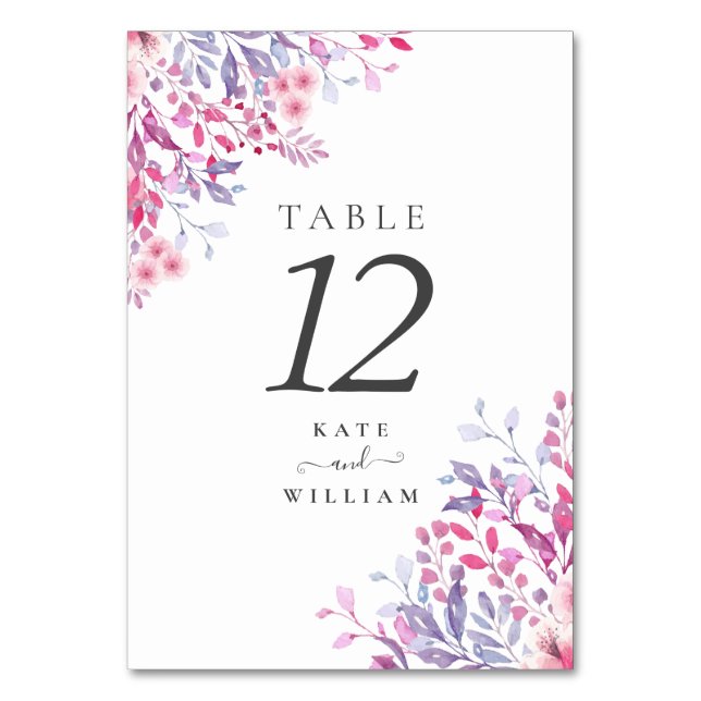Purple Country Wildflowers Floral Table Number (Back)