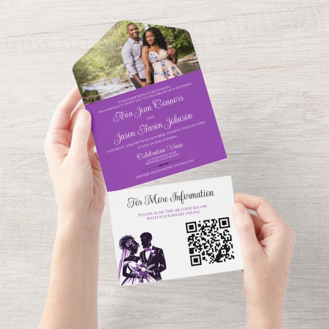 Purple Couple All In One Invitation (Tearaway)