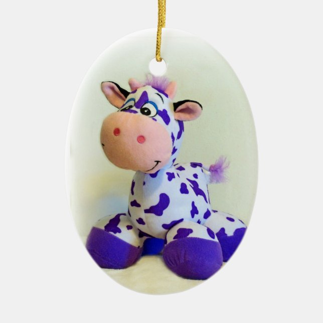 Purple Cow Ceramic Ornament (Front)
