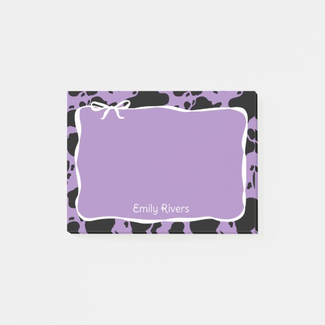 Purple Cow Print & White Bow With Your Name Post-it Notes (Front)