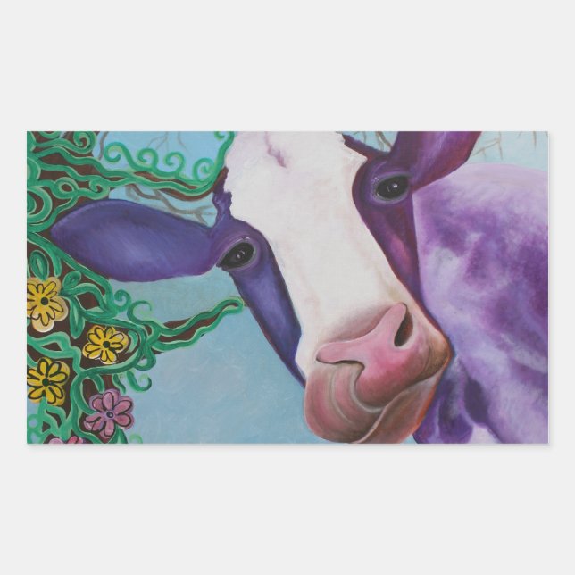 Purple Cow Rectangular Sticker (Front)