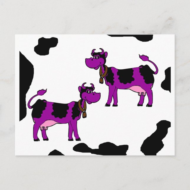 Purple Cow With Black And White Background Postcard (Front)