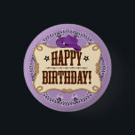 Purple Cowgirl Birthday Button<br><div class="desc">Purple Cowgirl Birthday Button. This fun birthday button is designed with a fun,  country western style. Created with a purple bandanna background with a a purple cowgirl hat.</div>