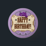 Purple Cowgirl Birthday Button<br><div class="desc">Purple Cowgirl Birthday Button. This fun birthday button is designed with a fun,  country western style. Created with a purple bandanna background with a a purple cowgirl hat.</div>